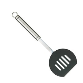 KitchenCraft Professional Slotted Turner with Plastic Head, Round, Stainless Steel, 32 cm