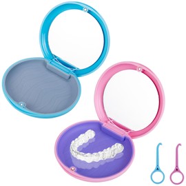 2pcs retainer case with magnetic closure,dento box rail box,portable orthodontic box,denture storage box,denture holder case,round retainer container,slim braces case,denture baths+removal tools