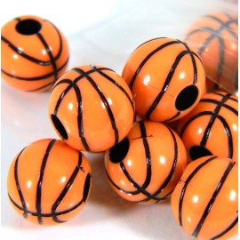 Bedazzlinbeads 4 Orange & Black 11mm Round Basketball Plastic Acrylic Basket Ball Sport Beads