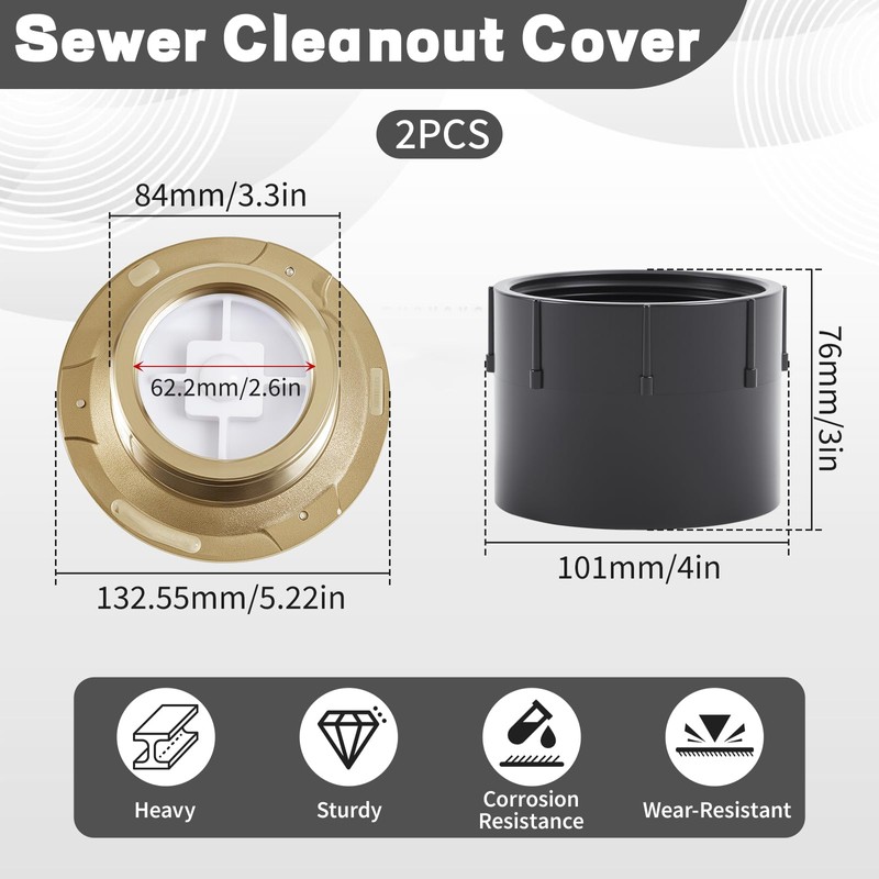 Zonon 2 Pcs Adjustable Floor Cleanout, 3-Inch ABS Wheel Connection