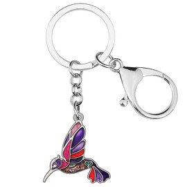 Enamel Alloy Flying Hummingbird Keychain Bird Jewelry For Women Girls Bag Wallet Charm Gift (Purple)