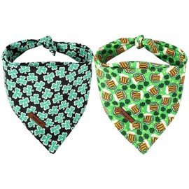 Babole Pet St. Patrick's Day Dog Bandanas 2 Pack, Green Beer Clover & Black Clover Pattern St Patricks Dog Scarf Bib for Boy and Girl, Cute Holiday Bandana for Large and Extra Large Dogs