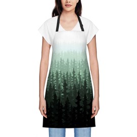 oFloral Watercolor Pine Trees Apron Adjustable Apron Cooking Kitchen Chef Women Men Aprons for Home Kitchen, Restaurant, Coffee House, Baking Gardening BBQ