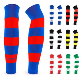 LION SPORTSWEAR Football Sock Sleeves To Accompany Grip Socks - Fits Over Calf/Shin Pads - Variety Of Colors To Match Your Team Kit (Red/Blue, One Size)