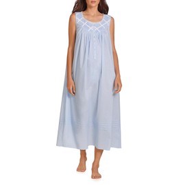 Eileen West Womens Sleepwear & Loungewear - Ballet-Length Long Poetic Woven Lawn 100% Cotton House Dress Night Gown, Lightweight Summer Sleeveless Nightgowns for Women, Blue, M