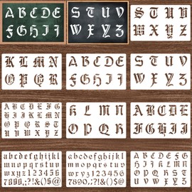 10 Pcs Gothic Old English Letter Stencils for Painting, 10 x 6 Inch Alphabet Stencils & Number Stencil, Reusable Font Templates for Journal, Scrapbook, DIY Crafts