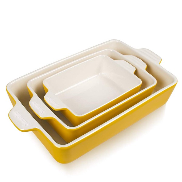 SWEEJAR Ceramic Bakeware Set, Rectangular Baking Dish Lasagna Pans for Cooking, Kitchen, Cake Dinner, Banquet and Daily Use, 11.8 x 7.8 x 2.75 Inches of Casserole Dishes (Yellow)