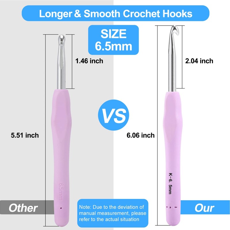 Vodiye Crochet Hooks, Professional Extra Long  6.5mm Crochet Hook, Ergonomic