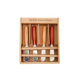 Out of the Woods Set of 4 Cheese & Butter Spreader Knives - Modern Woods (Alder & Mahogany) for serving spreadable cheeses, butters and dips.
