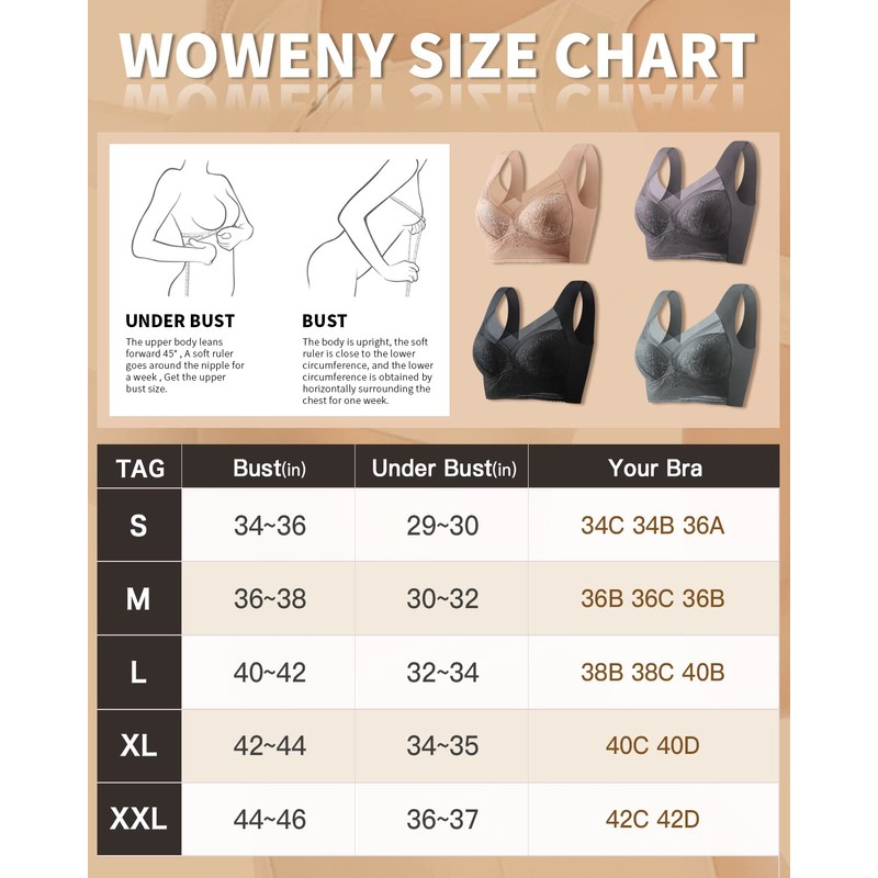 WOWENY Seamless Mesh Lace Bras for Women Wirefree Comfortable Padded