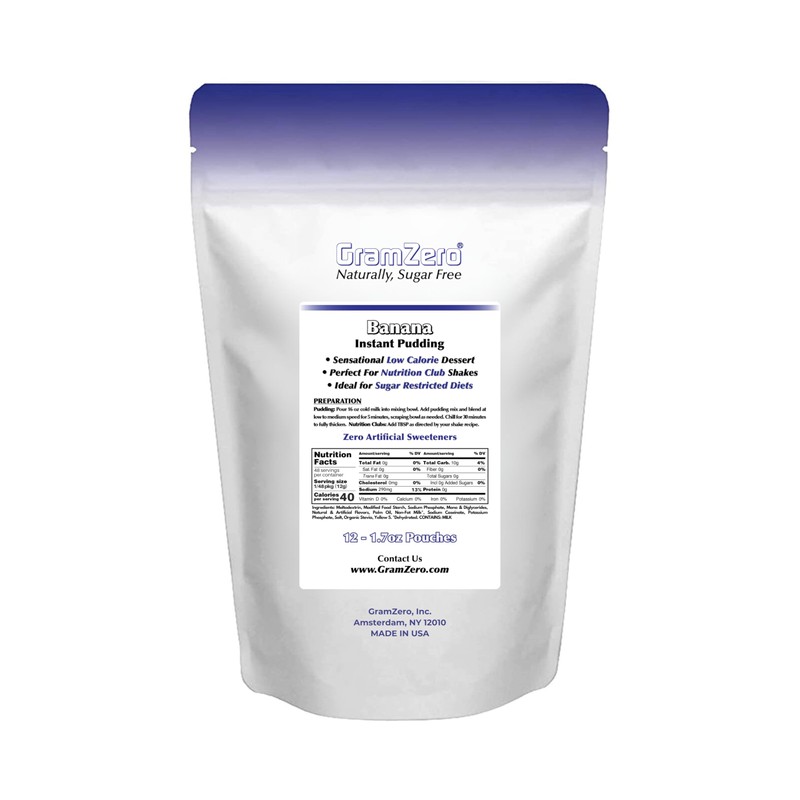 GramZero Banana Sugar Free Pudding Mix 12-Pack, Great For Nutrition