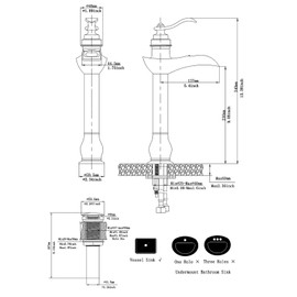 Bathfinesse Vessel Sink Faucet Bathroom Bowl Faucets Tall Oil Rubbed Bronze Farmhouse Waterfall Spout Lavatory Single Handle 1 Hole with Pop Up Drain Stopper and Supply Lines Lead-Free