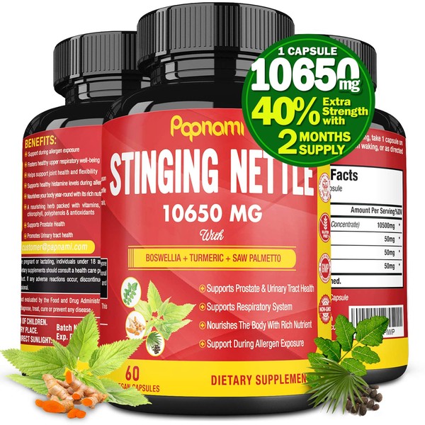 Organic Stinging Nettle Root Extract Capsules 10650MG, Highest Potency Plus Health Complex | Prostate Health Supplements for Men| Promotes Urinary Tract Health, Blood Pressure Support, 2 Months Supply