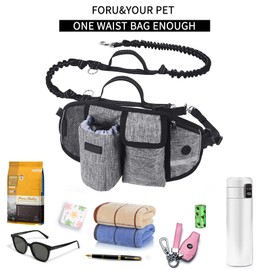 RAKSONIC Upgraded Multifunctional Running Water Bottle for Men Women,Waterproof Utility Belt with Water Bottle Holder,Running Fitness Mobile Phone Waist Bag with Elastic Dog Leash (Grey1)