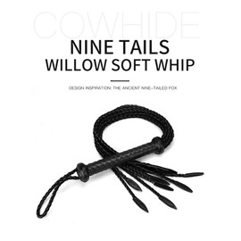 Black Nine-Tail Training Whip, 31.5 Inch Equestrian Faux Leather Horse Whip for Riding & Discipline, Durable Horse Equipment, Equestrian Whip for Horseback Training