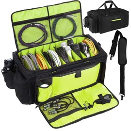 Timoxi Large DJ Bag Built-in Sturdy Support Board, DJ cable bag with 9 Detachable Divider & Padded Shoulder Strap, gig bag for Professional DJ Gear, Musical Instrument and Accessories