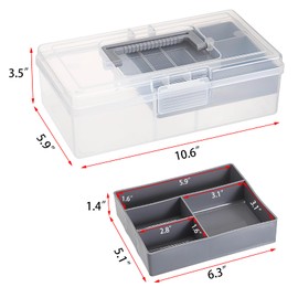 JUXYES Plastic Carry Storage Box with Removable Dividers, Clear Art Craft Supply Storage Bin Sewing Box With Handle Lid, 2 Layers Stationery Storage Case for School/Office Supplies