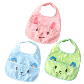 Hohopeti Soft Breathable Baby Bibs 3pcs Waterproof Teething Bibs for Newborns Cartoon Design Keeps Baby's Outfits Clean Random Color