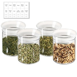 ZENS 10oz Glass Jars with Airtight Lid, 4 Pack Glass Kitchen Canisters Set for Spice, Loose Tea, Small Clear Glass Storage Jars with Labels for Herbs, Sugar