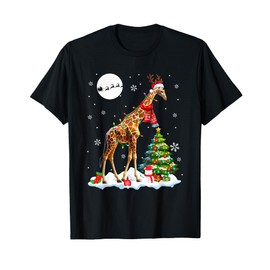 Santa Reindeer Giraffe Christmas Tree Zoo Animal Lover Kids T-Shirt