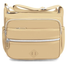 GOUNNU Shoulder Bag Women's Waterproof Crossbody Bag Nylon Leisure Shoulder Bag Many Compartments Women's Handbag with Adjustable Wide Shoulder Strap Messenger Bag Lightweight, Khaki-1