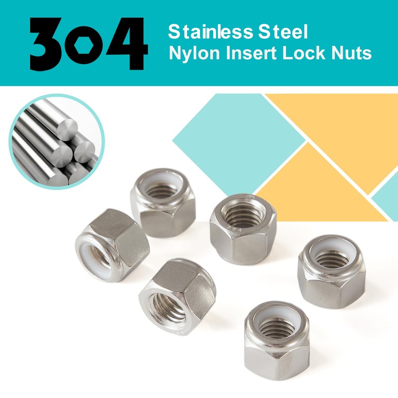 GuoYomm 80PCS #10-32 Nylon Insert Lock Nuts, Stainless Steel 304