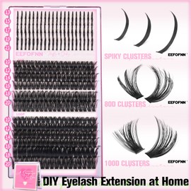 Eefofnn Lash Clusters Spikes+80D+100D Eyelash Clusters Volume Cluster Eyelash Extensions 10-20mm D Curly Individual Lashes Wispy Fairy Lash Clusters 322PCS Thick Mink Lash Extensions