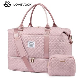 LOVEVOOK Weekender Bag Travel Duffel Bag with Shoe Compartment and Toiletry Bag for Women,Carry on Overnight Bag:_White_L