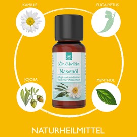 Dr. Ehrlichs Nose Oil 20 ml - Gentle Care for Dry Nose and Nasal Skin for Cold Runny Nose - Care for Nasal Congestion - Snuff Nose - Chamomile - Jojoba - Eucalyptus Oil & Menthol Help Breathe Through