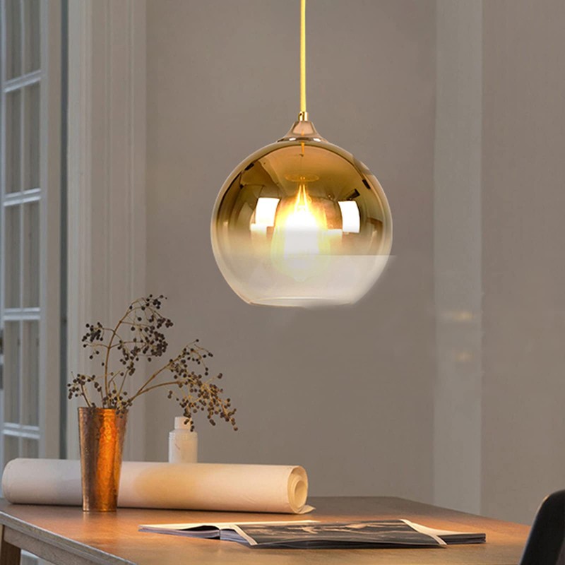 MZSUS Gradient Gold Glass Globe Pendant Light,Spherical Glass Hanging Light
