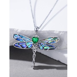 Cargari Dragonfly Necklace for Women, 925 Sterling Silver Abalone Shell Dragonfly Pendant with Heart May Birthstone, Celtic Infinity Dragonflies Jewelry for Women Mother Day Birthday Gifts