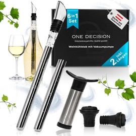 One Decision Deluxe Wine Cooling Rod 6-in-1 Set Including 2 Lengths Stainless Steel Wine Cooler Rod + Vacuum Pump + Pourer Gift Ideas Women Gifts Men