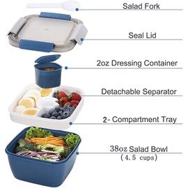 1500mL Bento Box Portable Lunch Box with 4 Compartments, Leak Proof Lunch Boxes with Spork, Sauce Storage Microwave Safe