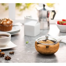 KooK Sugar Bowl, Sugar Bowl with Lid and Spoon, Sugar Container with Lid, for Salt, Coffee, Holds 2 Cups, Dishwasher Safe, Copper, 16 Oz
