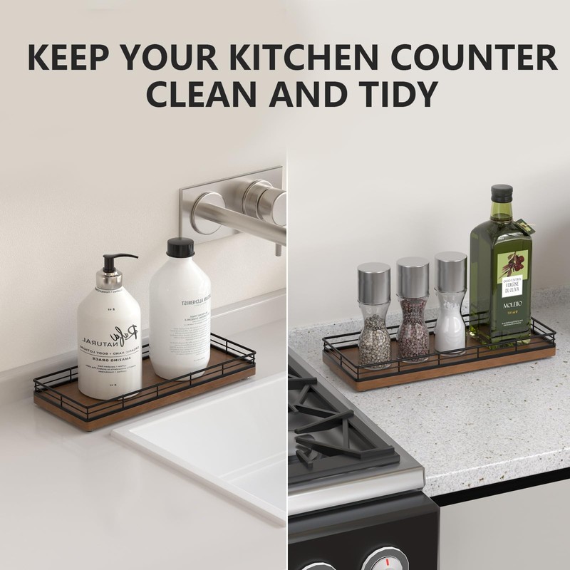 Bathroom Tray for Counter Top Organizer – Oak Wood Vanity