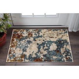 Homeroots 3' X 5' Beige Teal And Rust Abstract Area Rug With Fringe