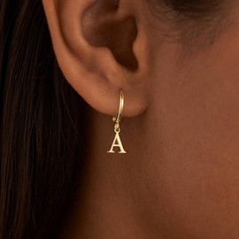 TINGN Letter Hoop Earrings Girls - 925 Sterling Silver Gold Earrings Girls Hoop Earrings with Letter Earrings Women's Gifts Girls Earrings Hypoallergenic Nickel-Free Gifts for Girls, Brass, No