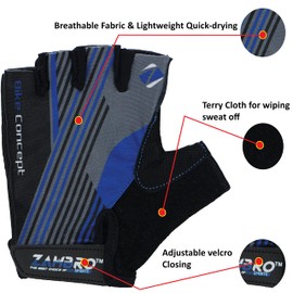 ZAHBRO Cycling Gloves Fingerless for Men and Women, Bike Gloves Unisex Anti-slip Pad Breathable Half Finger Bicycle Biking Sports Gloves MTB Mountain Cycle Gloves Summer (L, Blue-Black)