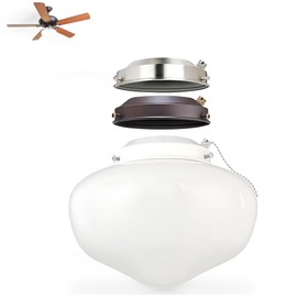 Ciata Schoolhouse Ceiling Fan Light Fixture Kit with White, Round Opal Glass Shade, White, Brushed Nickel or Oil Rubbed Bronze Finish, Energy Efficient LED Bulb for Living Room or Bedroom