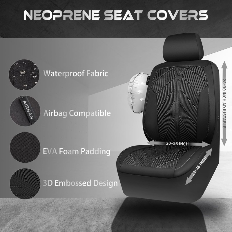 CAR PASS Waterproof Car Seat Covers Full Set,Neoprene Wetsuit, All-Weather