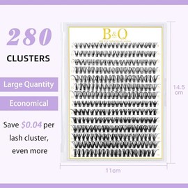 B&Q Pestañas Postizas en Racimos 280PCS Set de Extensiones de Pestañas Individuales Cómodas Estilo Clásico para Hacerlo en Casa (Lash-30+40D-D)