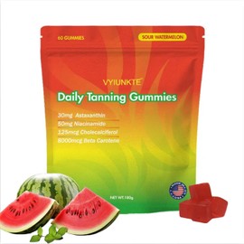 New Tanning Gummies, Daily Tanning Gummies for Adults - 60 Sour Watermelon Flavor Gummies with Astaxanthin, Lycopene, and Beta Carotene for a Natural Tan Boost