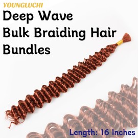 Deep Wave Bulk Braiding Hair Extensions-16 Inches 8 Pakcs Ginger Synthetic Curly Hair Bundle for Braiding,No Weft Braids for Human（16"-8 Packs,350#）