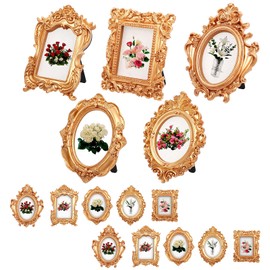 Meyeyaia 15 Pcs Mini Vintage Picture Frames, Gold Tiny Baroque Ornate Oval Rectangle Small Vintage Picture Frames Table Photo Holder Bulk for Photography Holiday Party Hotel Home Wedding Decor