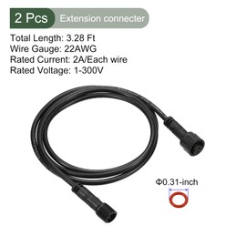 YOKIVE 2 Pcs 2 Pin Extension Cable Wire, Power Transmission Extension Equipment Connection, Great for LED Equipment, Car, Truck, Boat (Black, 3.28-Feet)