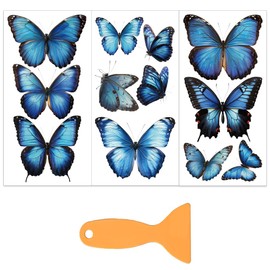 OLYCRAFT 3pcs/Set Butterfly Rub on Transfers for Furniture and Crafts 15x30cm Blue Morpho Butterfly Furniture Decals Transfer Stickers Rub on Decal with 1pc Scraper for Wood Window DIY Home Decor