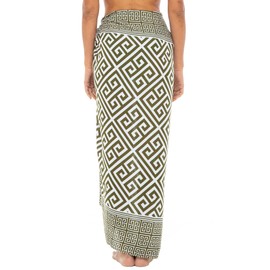 Back From Bali Womens Fern Green and White Geometric Print Sarong Wrap Beach Pareo Swimsuit Cover Up Skirt