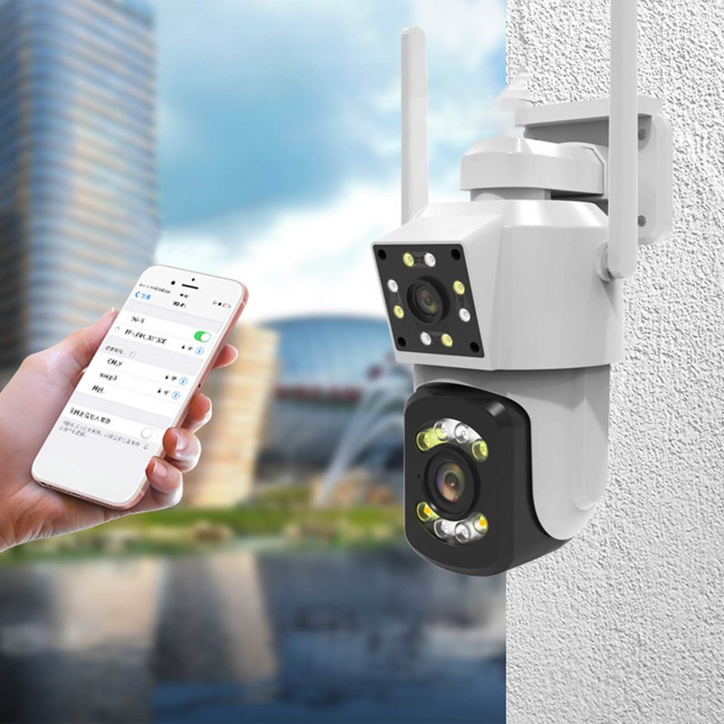 Outdoor WiFi Surveillance Camera 2 Lens Security PTZ IP Cam