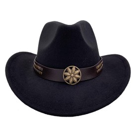 Sandy Ting Men & Women's Felt Wide Brim Western Outback Style Classic Cowboy Hat, Black, One Size