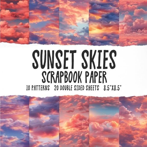 Sunset Skies Scrapbook Paper: Cloudy Sunset Sky Patterned Paper Pad,